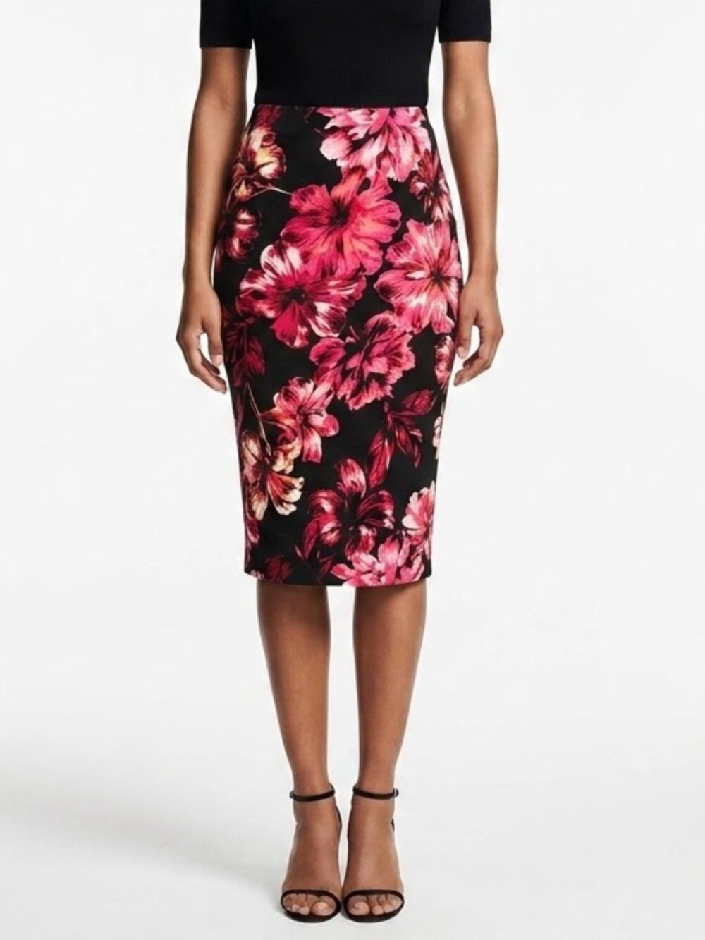 WHBM White Pink Floral Pencil Skirt Size 2 Office Workwear Tropical Bloom Chic